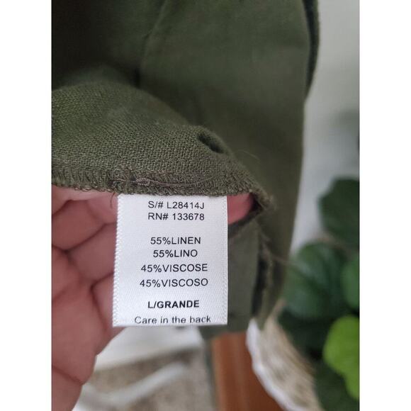 Love Tree army green linen blend shawl collar jacket womens L flowy fall - Picture 5 of 10